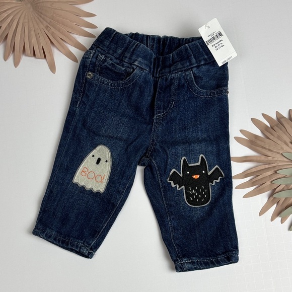 NWT GAP Baby Halloween Jeans with Ghost and Bat Patches - Size 3-6 Months - Picture 1 of 8